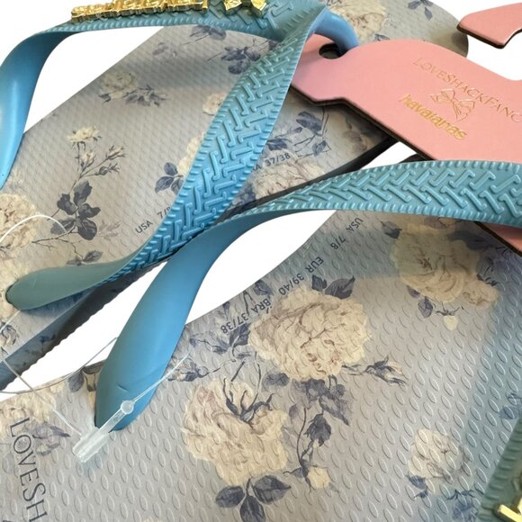 LoveShackFancy x Havaianas Flip Flops Sandals Everblooming Rosettes Blue NIB NEW - Picture 6 of 10